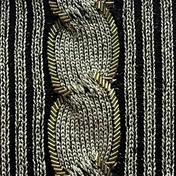 Vintage gold & black metallic beaded 3/4 sleeve cowl neck sweater size M - Picture 9 of 9